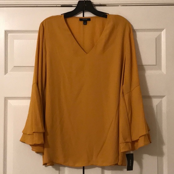 Alfani Tops - ALFANI V-NECK GOLDEN YELLOW BLOUSE BELL SLEEVE NWT